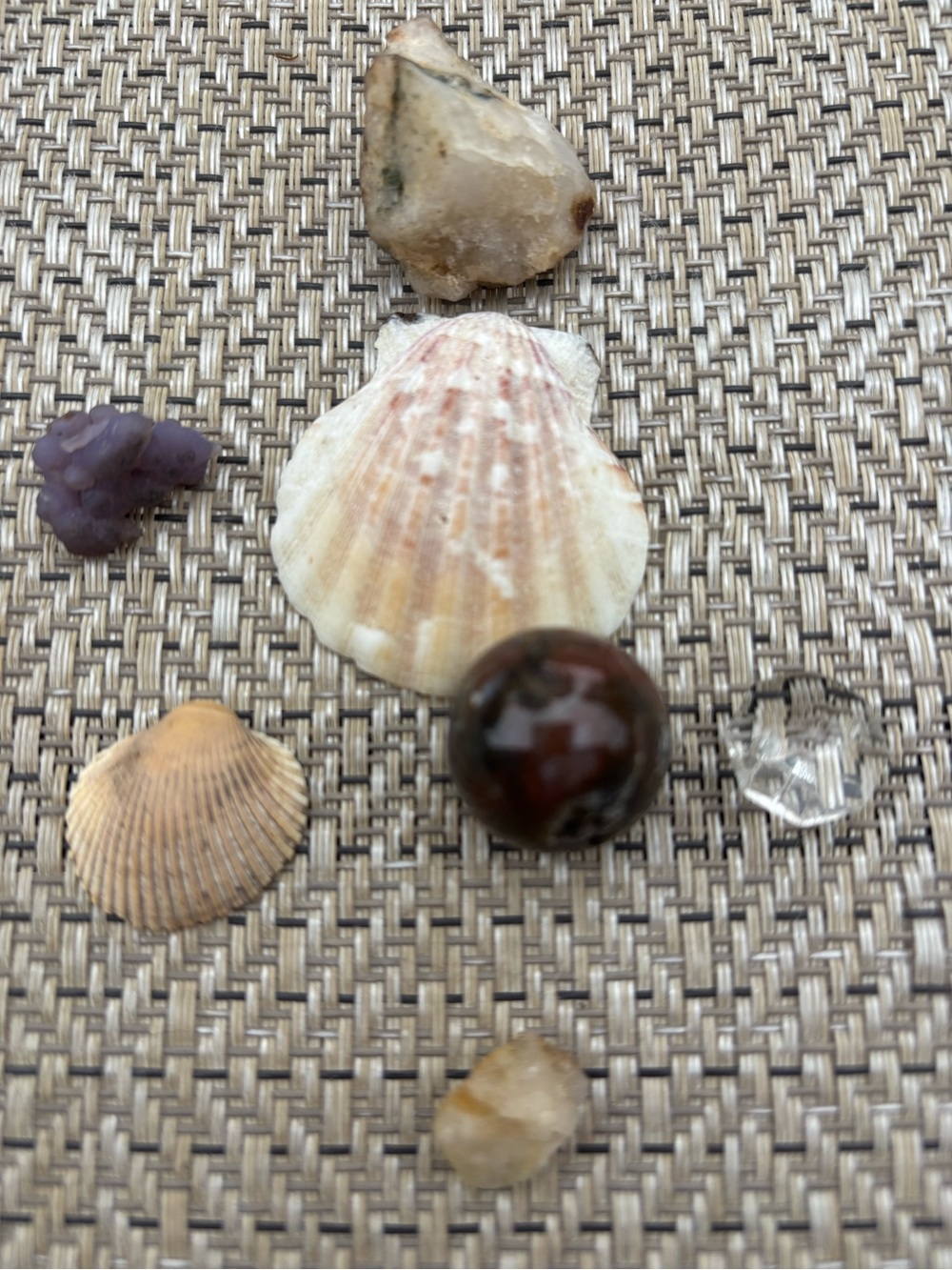 Grape Agate cluster, seashells, Polished Ocean Jasper Crystal Sphere